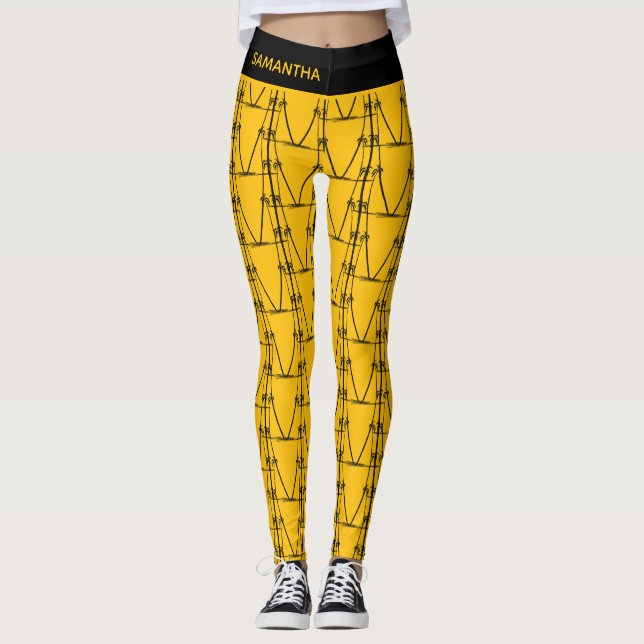  Modern Silhouette Coconut Trees Pattern Birthday Leggings (Front)