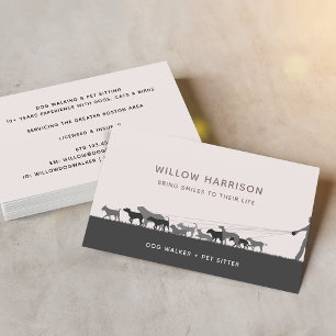 Modern Silhouette Dog Walking Business Card