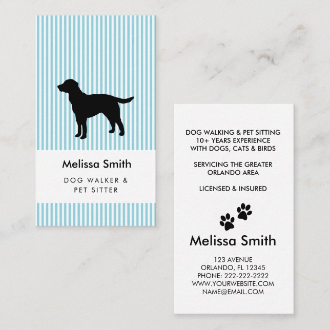 Modern Silhouette Dog Walking Dog Sitting Business Business Card (Front/Back)