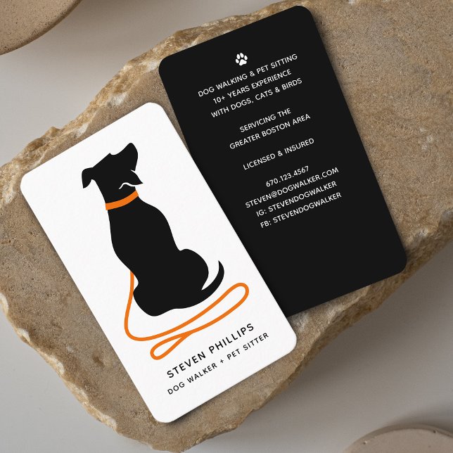 Modern Silhouette Dog Walking Dog Sitting Business Card (Modern Silhouette Dog Walking Dog Sitting Business Card)