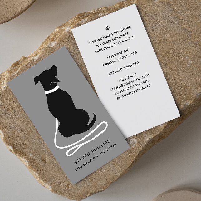Modern Silhouette Dog Walking Dog Sitting Business Card (Modern Silhouette Dog Walking Dog Sitting Business Card)