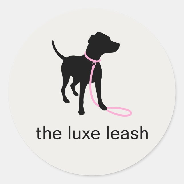 Modern Silhouette Dog Walking Logo with Text Classic Round Sticker (Front)