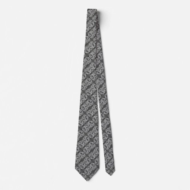 Modern Silk Silver Abstract Yin Yang Artisan Tie (Front)