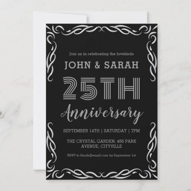 modern silver 25th wedding anniversary invitations (Front)