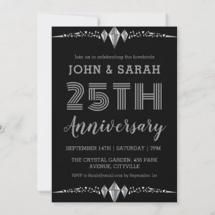 modern silver 25th wedding anniversary invitations
