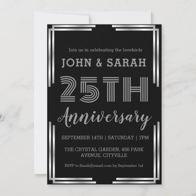 modern silver 25th wedding anniversary invitations (Front)