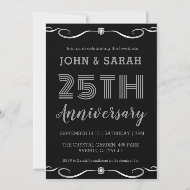 modern silver 25th wedding anniversary invitations (Front)