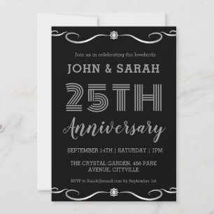 modern silver 25th wedding anniversary invitations