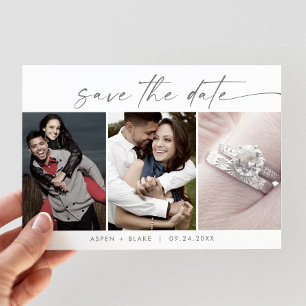 Modern Silver 3 Photo Template Save the Date