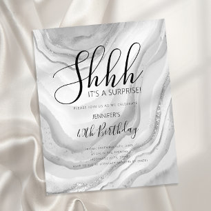 Modern Silver 40th Birthday Watercolor Glitter Flyer