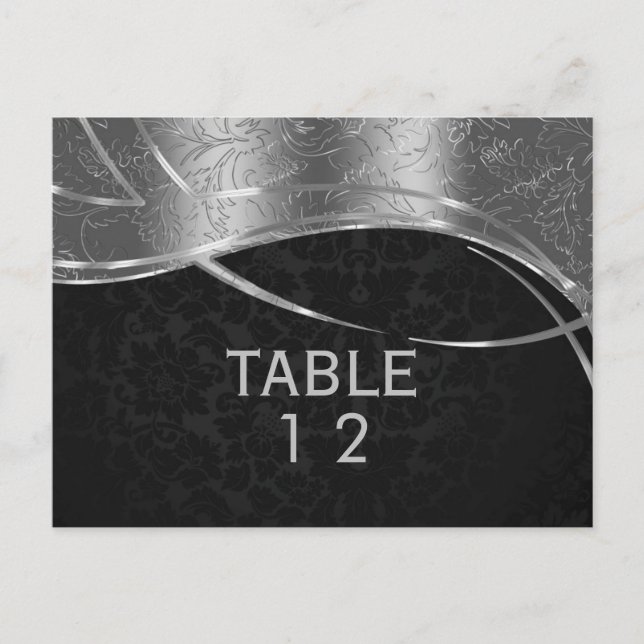 Modern Silver And Black Damask Postcard (Front)