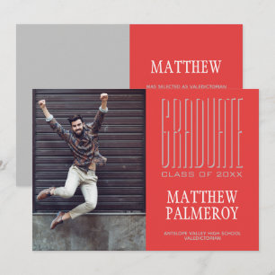 Modern Silver and Red Photo Graduation Announcement