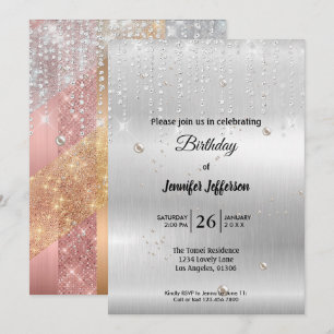 Modern silver Birthday invitation