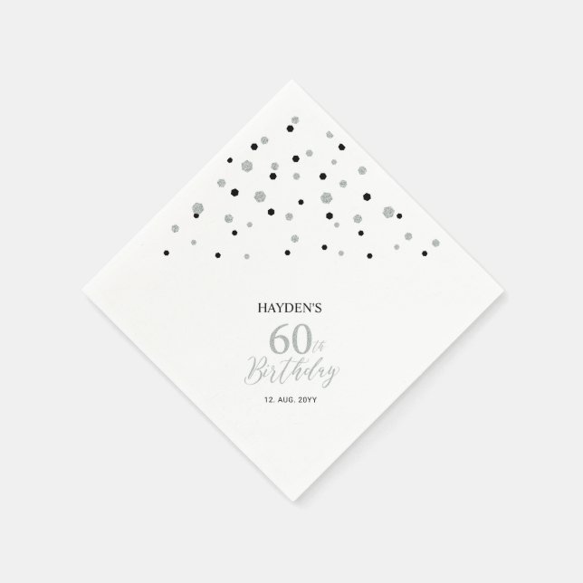 Modern Silver & Black 60th Birthday Party Napkins (Corner)
