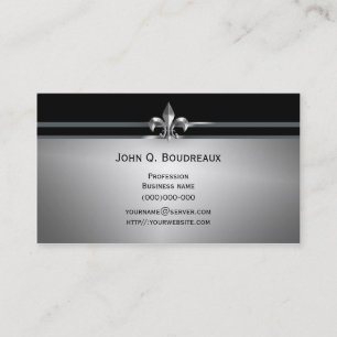 Modern Silver Black Fleur de Lis Business Card