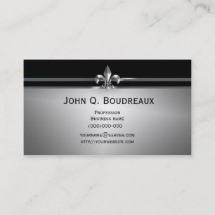 Modern Silver Black Fleur de Lis Business Card