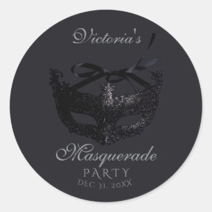 Modern Silver Black Masquerade Party  Classic Round Sticker