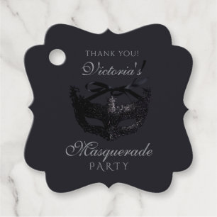 Modern Silver Black Masquerade Party Favour Tags