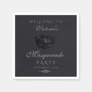 Modern Silver Black Masquerade Party Napkin