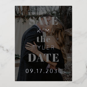 Modern silver black photo wedding save the date foil invitation postcard
