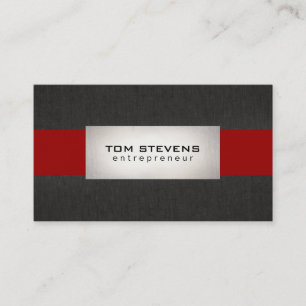 Modern Silver Black Red Striped Business Card