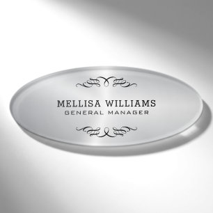 Modern Silver & Black Swirls Frame Name Tag