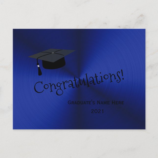 Modern Silver Blue Cap Congratulations Graduation Postcard (Front)
