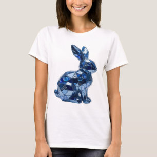 Modern Silver BLUE RABBIT Artistic Motif T-Shirt