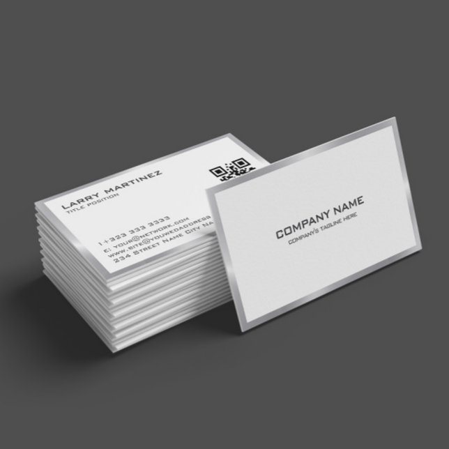 Modern Silver Border on White Square Business Card (Creator Uploaded)