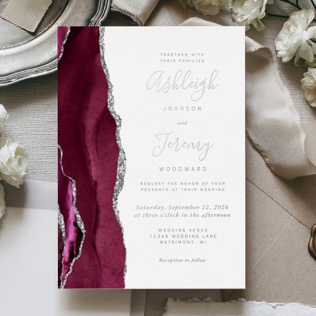 Modern Silver Burgundy Agate Wedding (Creator Uploaded)