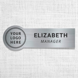 Modern Silver Business Company Logo Name Tag