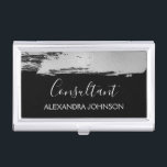 Modern Silver Business Foil Brush Stroke Business Card Holder<br><div class="desc">Silver and Black Foil Brush Stroke Trendy Consultant Minimalist Business Card Holder with white hand lettered elegant typography for the monogram. The Foil Brush Stroke Business Card Holder can be customised for any profession. If the profession or name text does not fit your needs,  please contact the designer.</div>