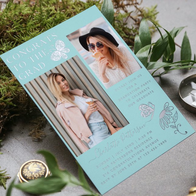 Modern Silver Butterfly Photo Graduation Party (Creator Uploaded)