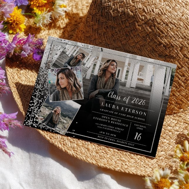 Modern silver chic minimalist photo graduation invitation (Modern silver chic minimalist photo graduation invitation)