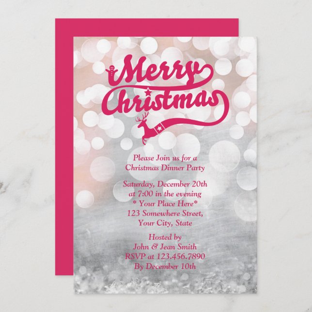 Modern Silver Christmas Dinner Party Invitation (Front/Back)