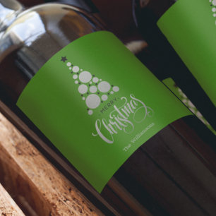 Modern Silver Christmas Tree on Green Wine Label