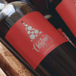 Modern Silver Christmas Tree on Red Wine Label<br><div class="desc">Modern silver tree,  stars,  Merry Christmas and your names in chic lettering on a red background,  personalise these wine bottle labels to serve at your holiday party or to give as gifts or party favours for business gifts,  corporate gifts. CHANGE the background colour to anything.</div>