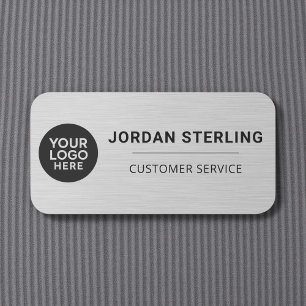 Modern Silver Company Logo Corporate Professional Name Tag