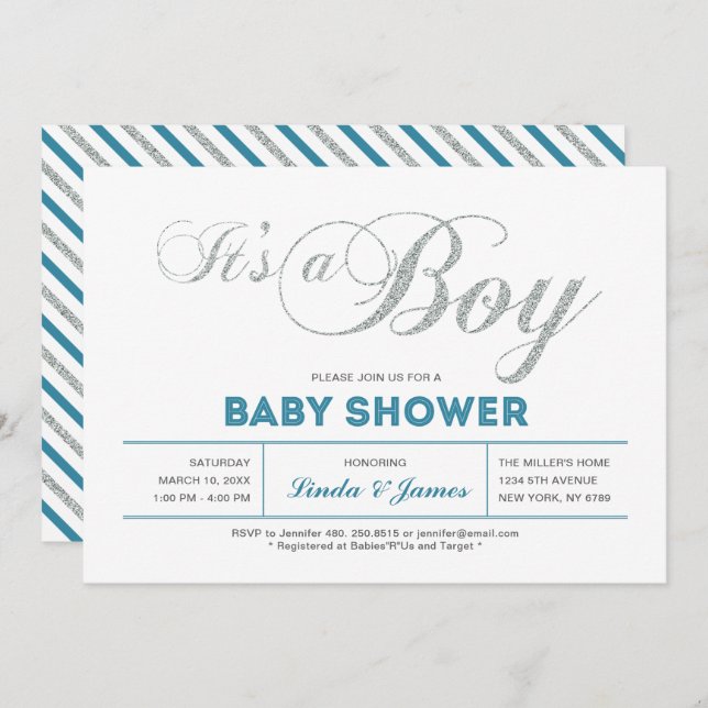 Modern Silver Couple Baby Shower Invitation (Front/Back)