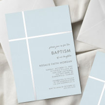 Modern Silver Cross Baptism Christening Invitation