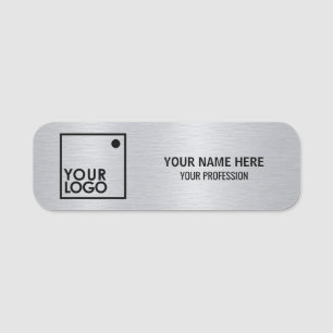 Modern Silver Custom Your Logo Here Employee Name Tag