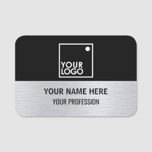 Modern Silver Custom Your Logo Here Employee Name Tag