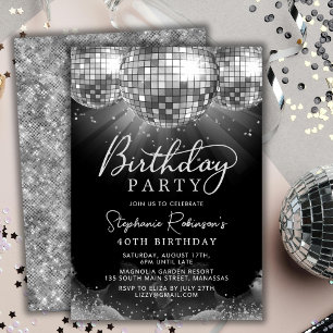 Modern Silver Disco Ball 40th Birthday Party  Invitation