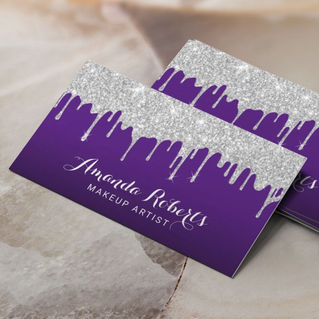 Modern Silver Drips Elegant Purple Salon Spa Business Card (Creator Uploaded)