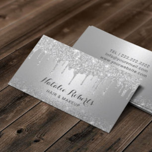 Modern Silver Drips Makeup Artist Hair Salon Business Card