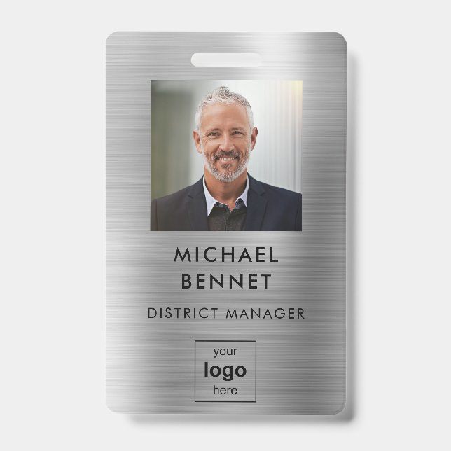 Modern Silver Employee Photo ID  Badge (Front)