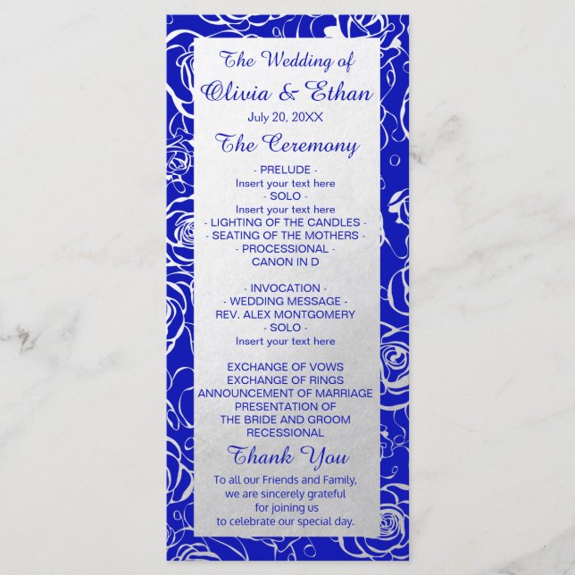 Modern Silver Floral on Royal Blue Programme (Front)