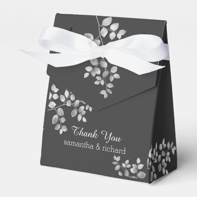 Modern Silver Floral Wedding Favours Box (Front Side)