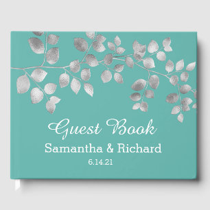 Modern Silver Floral Wedding Guest Book