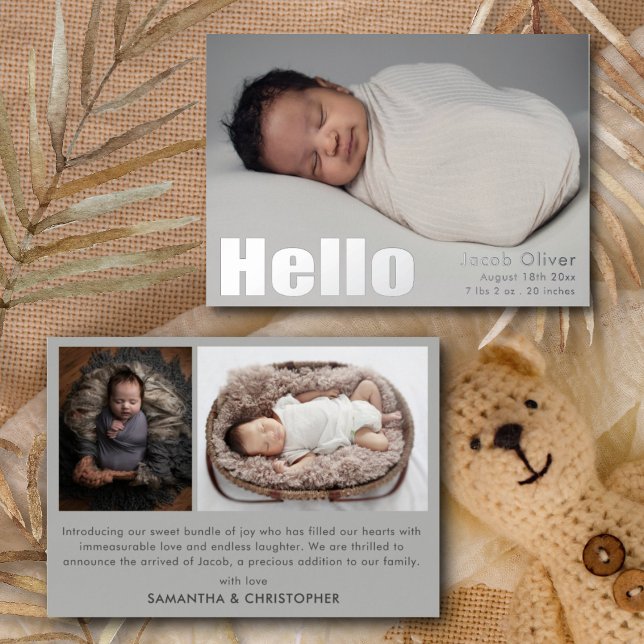 Modern Silver Foil Baby Photo Announcement (Creator Uploaded)